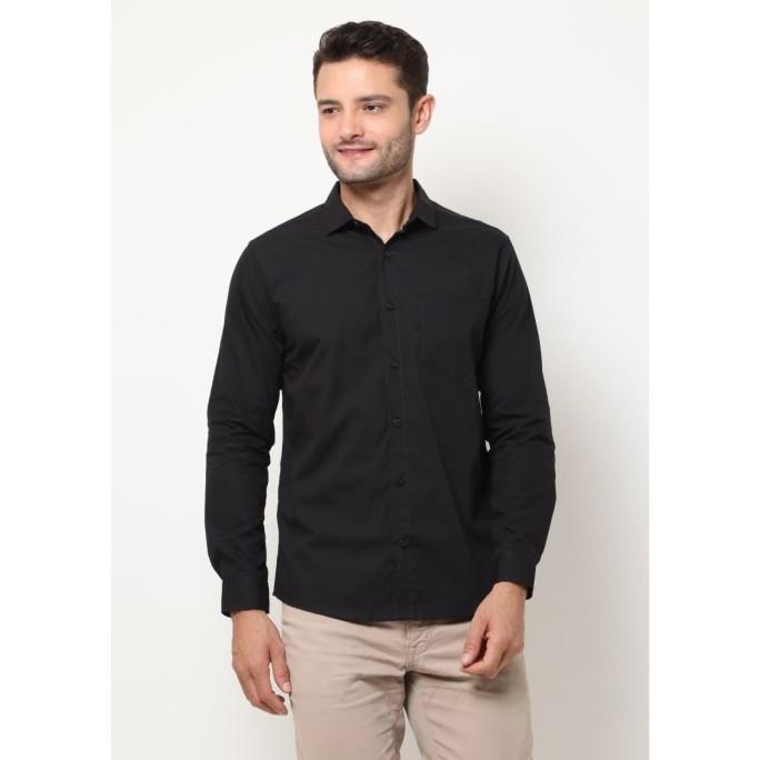 M231 Kemeja Pria Basic Polos Warna Hitam 1468D