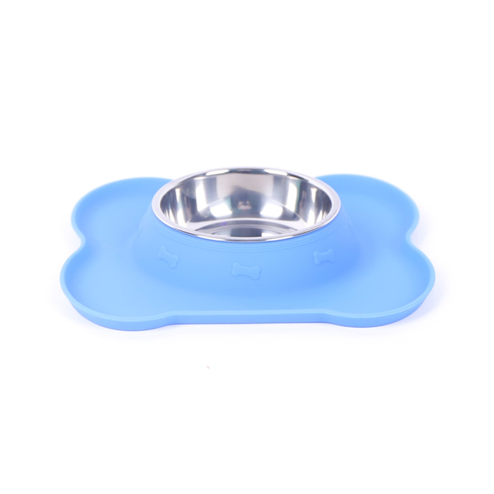 Tempat Makan Hewan Bone Shape Silicone Ukuran M - Biru