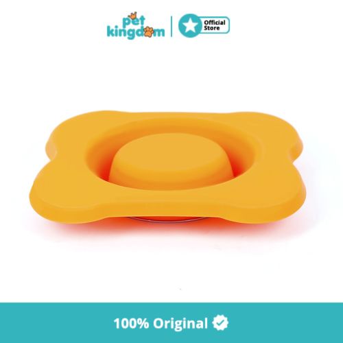 Tempat Makan Hewan Bone Shape Silicone Ukuran S - Oranye