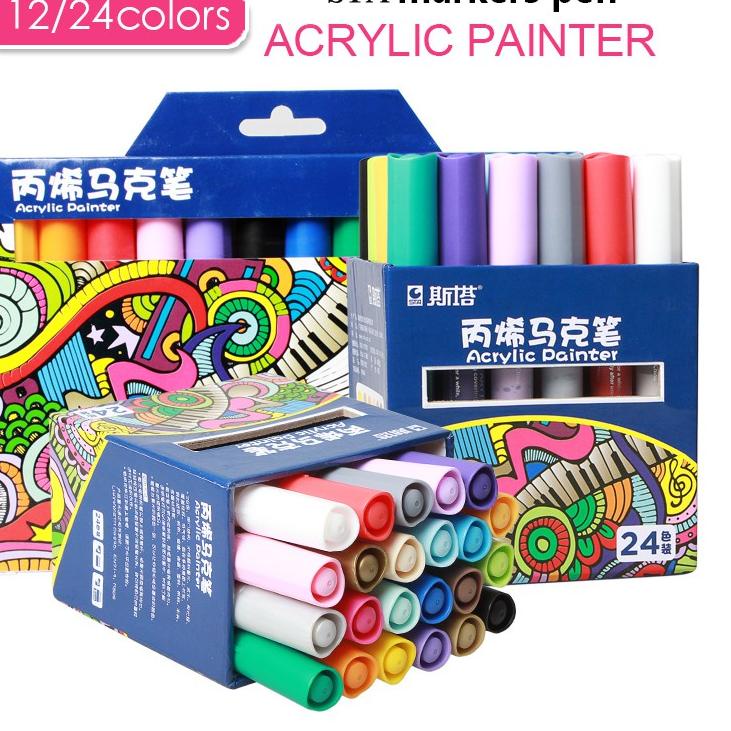 

Garansi Termurah STA Acrylic Paint Marker 12-24 Warna Permanen DIY Pen Kelir Akrilik Stationery Set Menggambar Melukis Mewarnai Ready Realpict