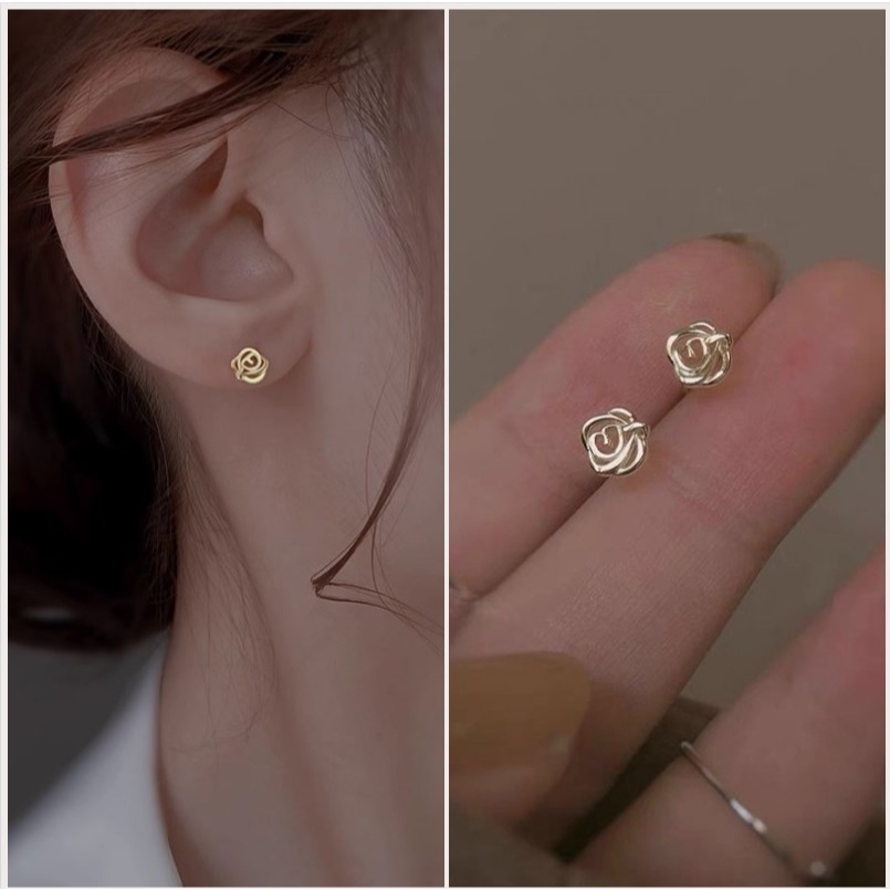 【Bayar di tempat】Anting Tusuk Sterling Silver 925 Desain Bunga Mawar Mini Simple Untuk Wanita