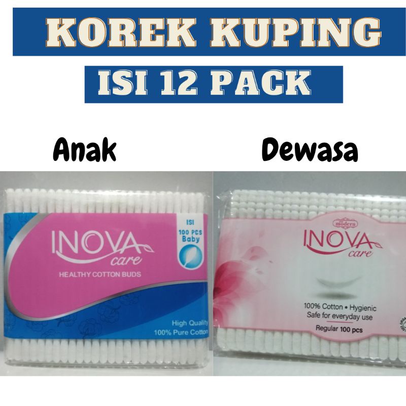 KOREK KUPING ( COTTON BUD)  CAP INOVA ISI 12 BUNGKUS / HIGH QUALITY BISA BAYAR DI TEMPAT