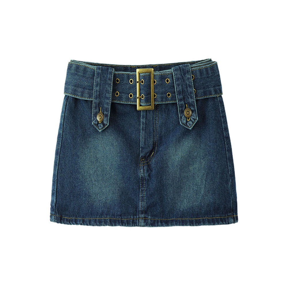 Red American retro hot girl rok coklat warna kopi denim rok pendek kulot wanita rasa desain tipis paket pinggul rok rok