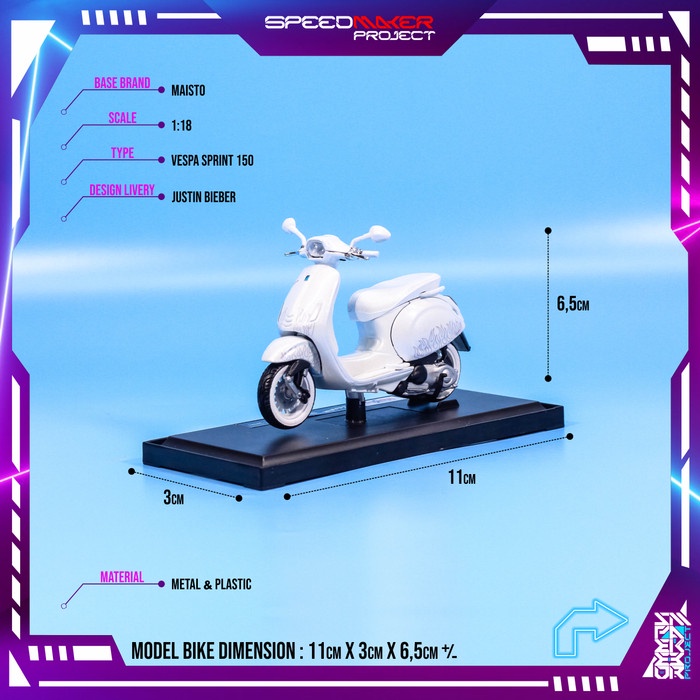 Maisto Custom Vespa Sprint 150 Justin Bieber Diecast Miniatur Motor 18 Terlaris
