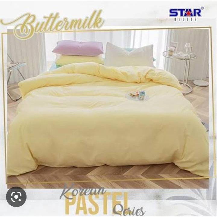 Sprei Set Premium Katun STAR Motif Polos Buttermilk