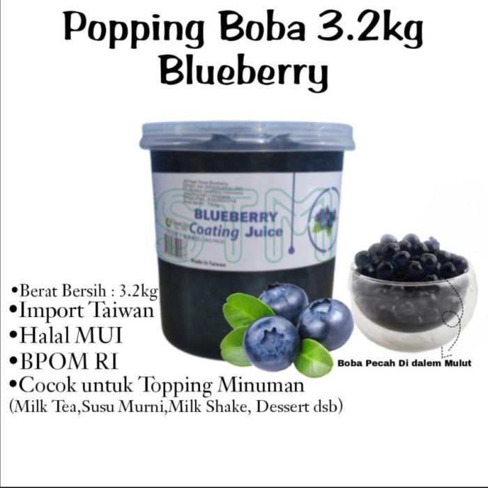 

3.2kg Popping/poping Boba/bobba Blueberry/Passion Fruit(markisa) Impor