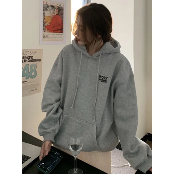 Hoodie Jumper WORK Wanita Oversize Tebal Korean Style Hoodie Cewek Kekinian Tulisan Aesthetic Hodie Wanita Korea Tebal Sweater Oversize Wanita Xxl Kekinian Tebal Import Switer Wanita Oversize Jumbo Jaket Wanita Kekinian Korean Style Terbaru Zipper Polos