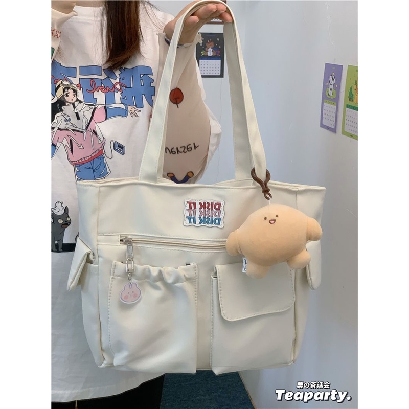 ▧Sera  gaya warna solid sederhana all-match tas tas tangan mahasiswa Komuter tas bahu kapasitas besar tote bag