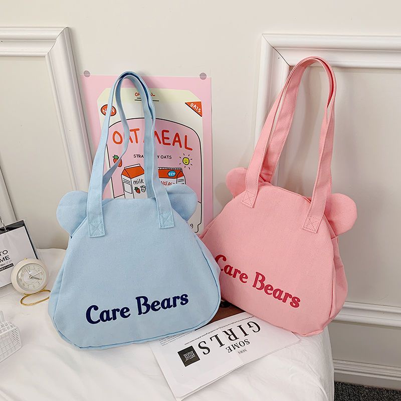 ☫♀﹍Sera  Baru Asli Asli Carebears Wanita Tas Kanvas Tas Bahu Kartun Jepang dan Korea Tangan Membawa Tote Tas Kasual Wanita