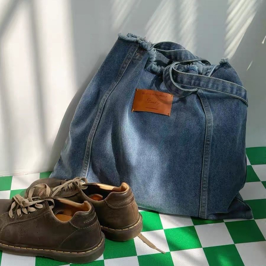 ❍Sera  Versi Korea Musim Semi dan Musim Panas All-Match Kapasitas Besar Denim Tas Bahu Wanita Komuter Tas Siswa Jepang tas Kelas Tas Retro