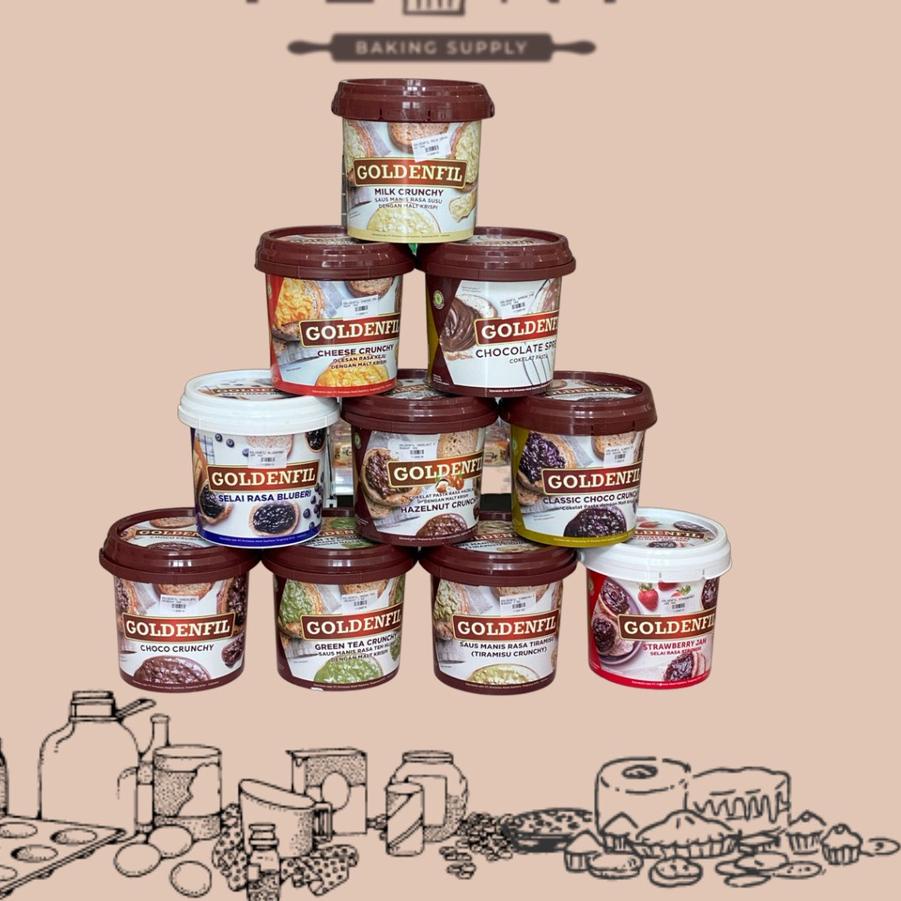 

COD✔️✔️GOLDENFILL 1KG CHOCO CRUNCHY TIRAMISU CHEESE TARO HAZELNUT BLUEBERRY CLASSIC SPREAD GREEN TRA