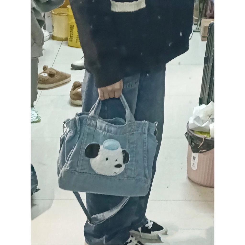 ∈№Sera  Niche Design Cute Puppy Plush Canvas Bag Denim Shoulder Bag Campus Style Oxford Cloth Casual Bag