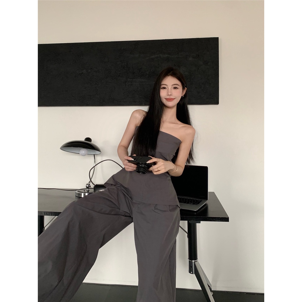 Retro Perkakas Tube Top Rompi Kecil Wanita Musim Panas Pakaian Dalam Tanpa Lengan Lipit Backless Slim Pendek Seksi Top Pakaian Luar #COD