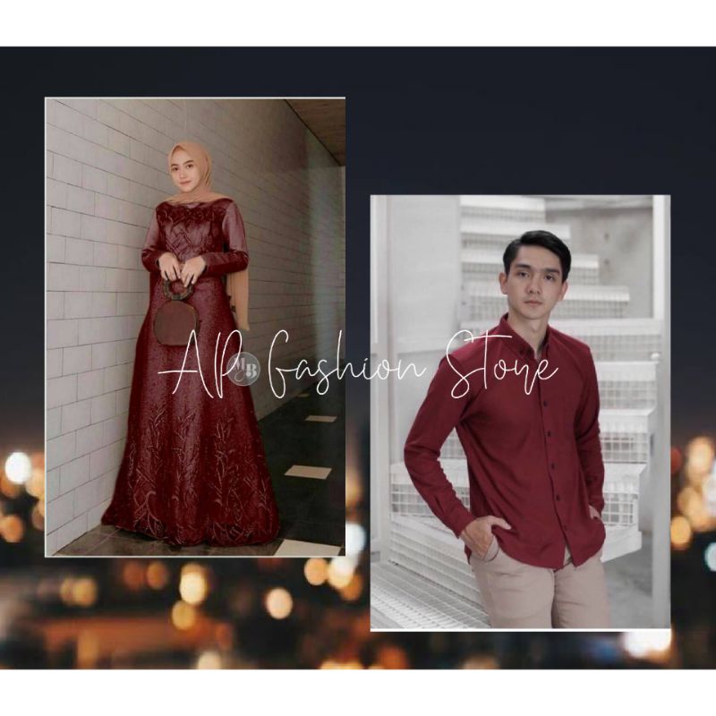 Couple Kemeja Polos dan Gamis Brukat