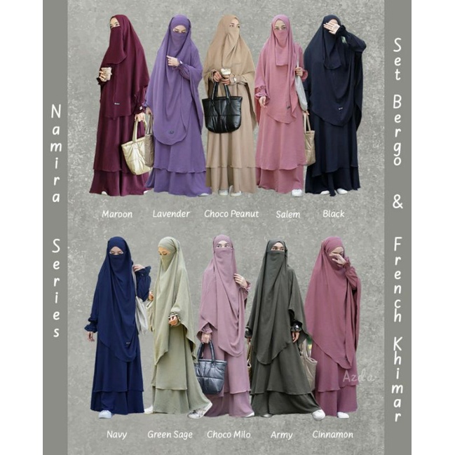 Namira set French Khimar ori by azda hijab crinkle airflow premium import gamis abaya syar'i double 