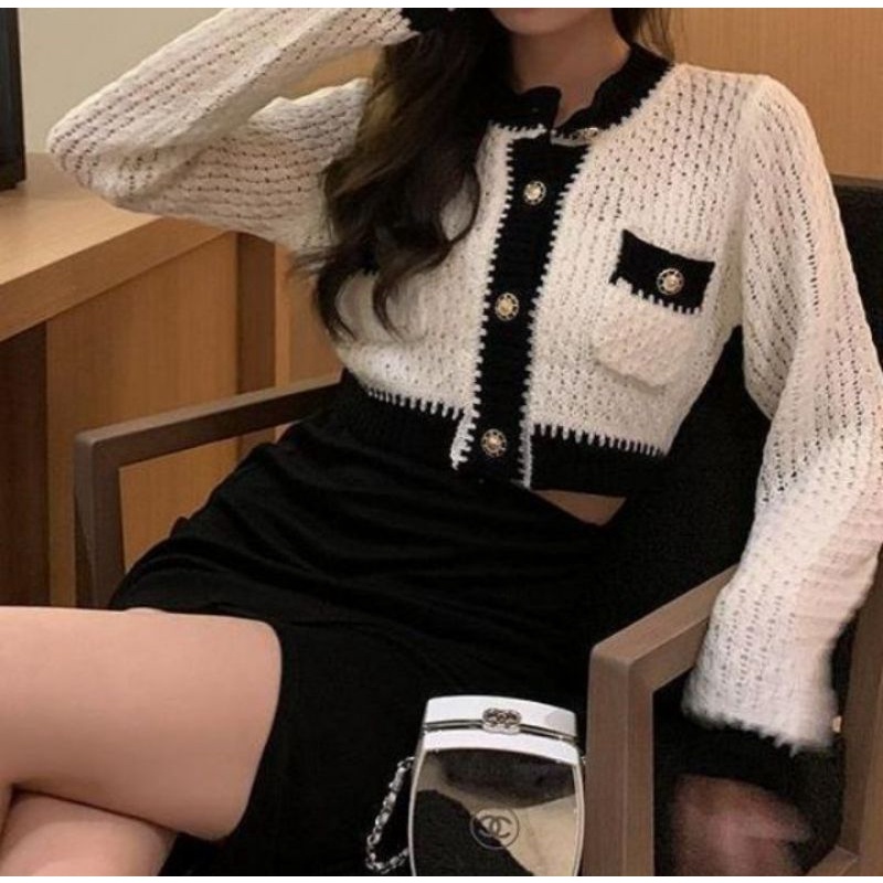 shana top knit cardigan blouse import premium