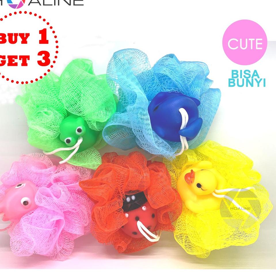 Dapatkan Sekarang p6P0b Spon mandi boneka karet bunyi 3 pcs / shower pouf / puff / bath sponge warna