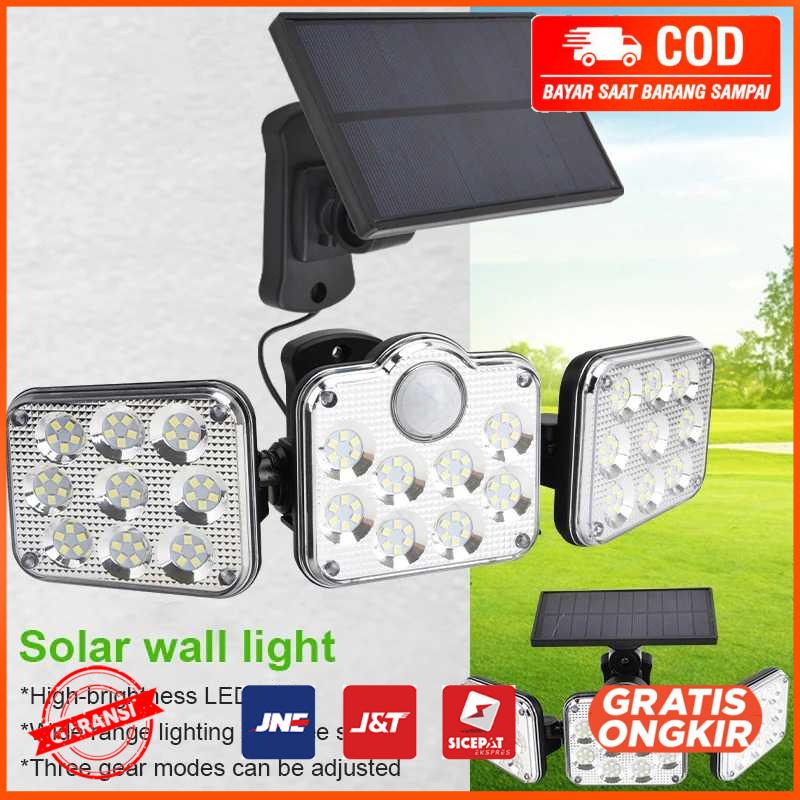 Lampu Dinding Solar Double Sensor Three Head 138 LED Cool White JD-2858A