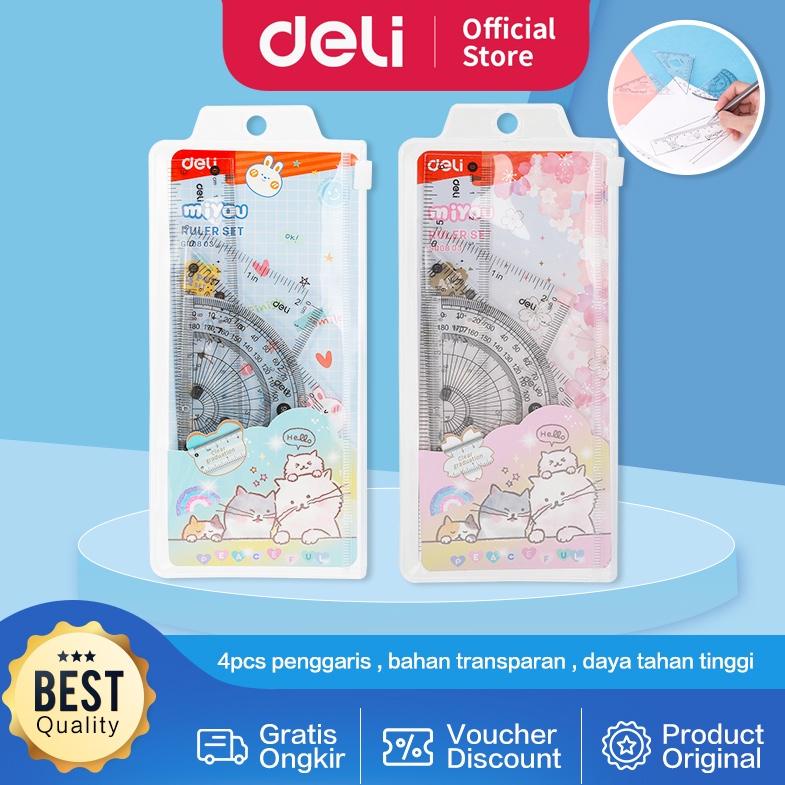 

[COD] Deli Set Penggaris Drafting 4pcs 15cm Penggaris Set Persegi Busur Derajat Seri Bumpees EG00803 83100