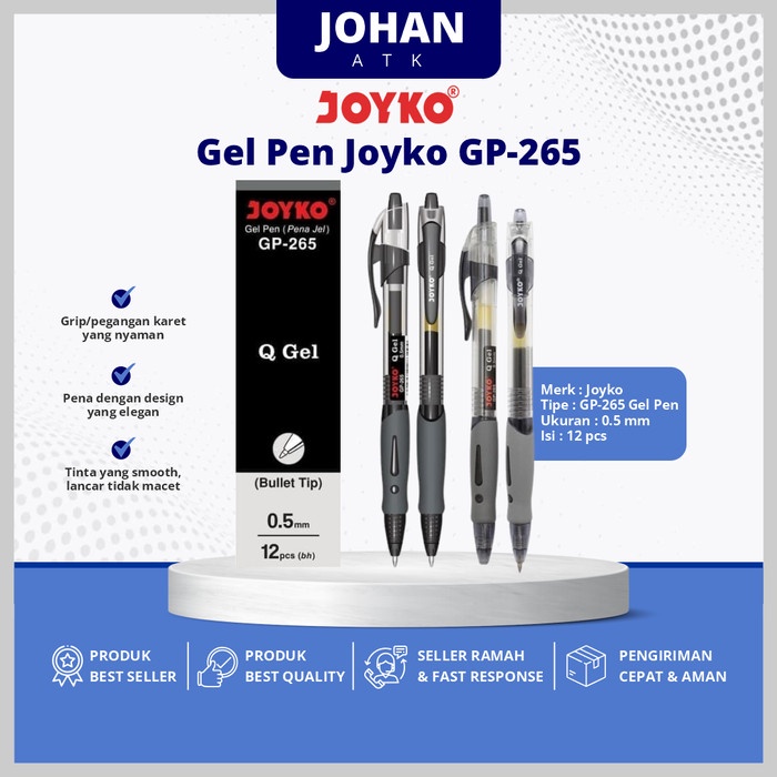 

Sale Pulpen / Gel Pen / Pena Joyko GP-265 / Q Gel / 0.5 mm / 1 BOX 12 PCS /ALAT TULIS AESTHETIC/ALAT