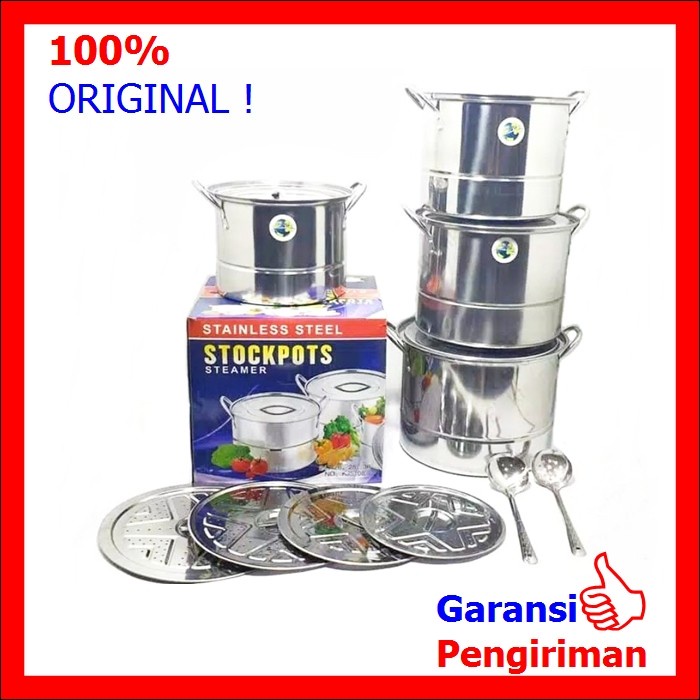 Dandang Kukus Stainless Panci Kukus Besar Panci Stockpot 4 Set D - Sedia Dandang Kukusan Jumbo Stain