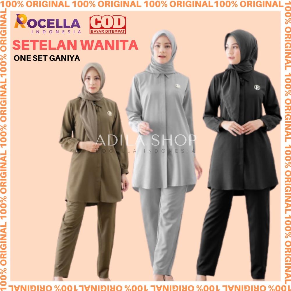 Baju Kerja Rocella One Set Ganiya Satu Set Stel Atasan Dan Celana Wanita Bonus Pin Logo Rocella One 