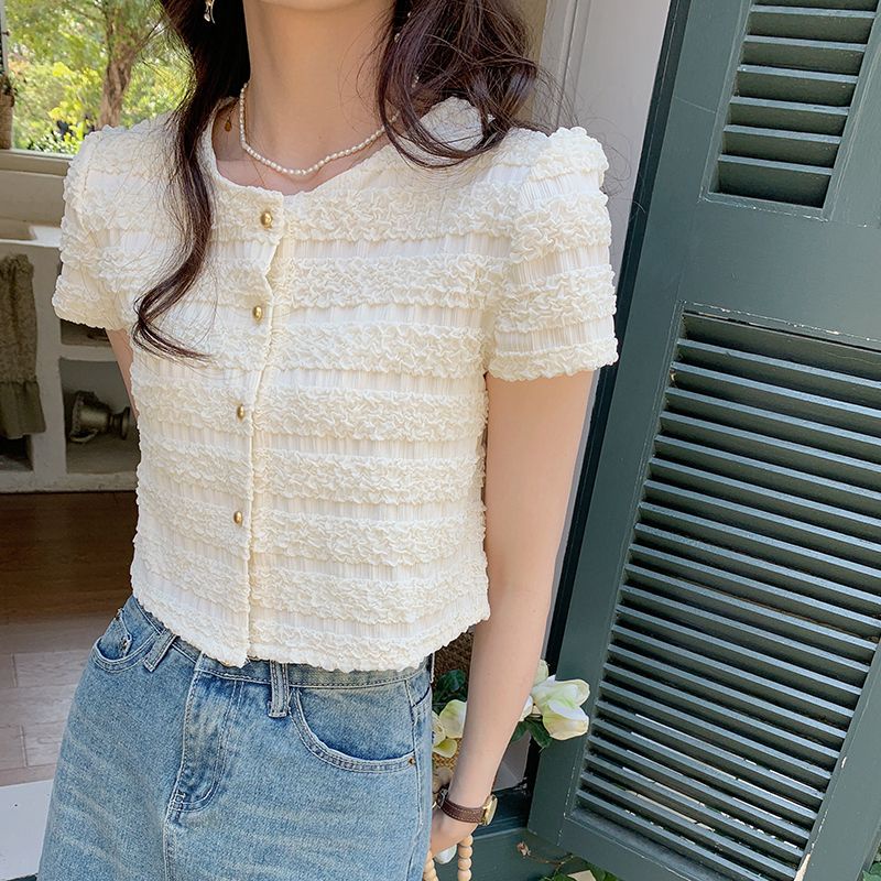 Red Tekstur industri berat Prancis rasa kemeja wanita musim panas 2023 baru retro temperamen angin lembut atas kemeja lengan engah