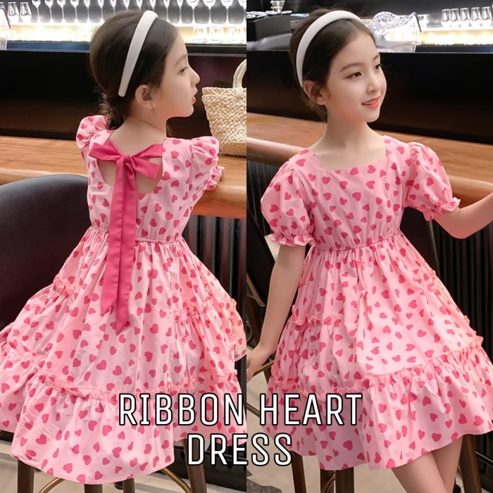 Bajukiddie Love Heart Dress Pink Baju Dres Casual Anak Cewek Korea