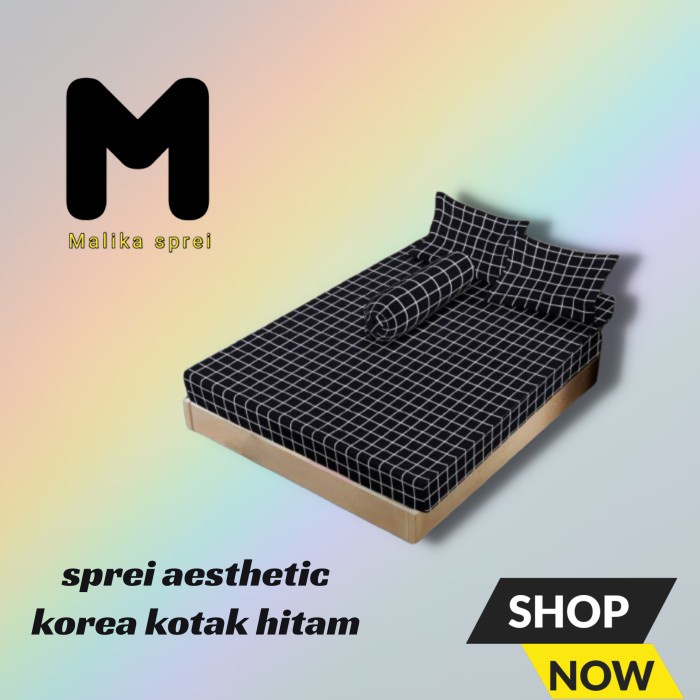 Sprei sprei 120x200 aesthetic korea kotak hitam putih seprei homemade murah - Hitam(R6P3) ORIGINAL S