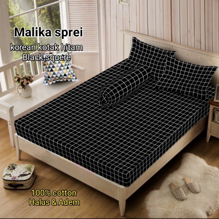 Sprei sprei 160x200 aesthetic korea kotak hitam putih seprei homemade murah - Hitam(G7S4) Sprei Anti
