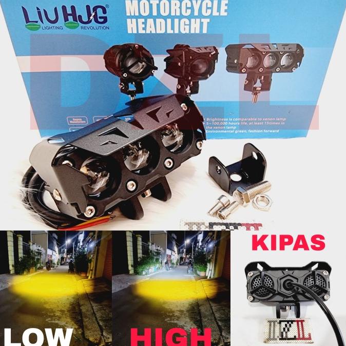 Lampu tembak led sql 3 mata hjg laser d2 high low 2 warna kuning putih