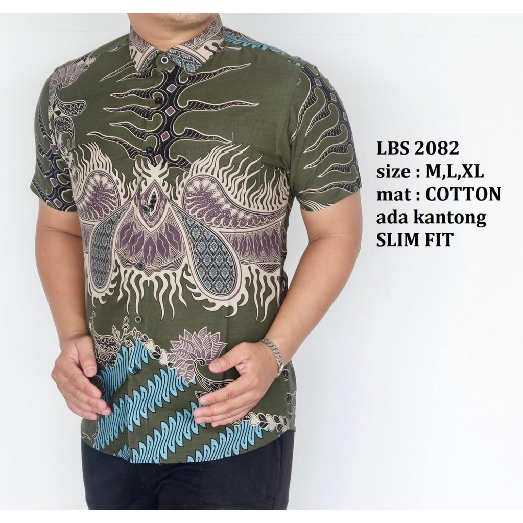 Baju Batik Pria Slimfit Kemeja Lengan Pendek Hem Slim Fit LBS 2082