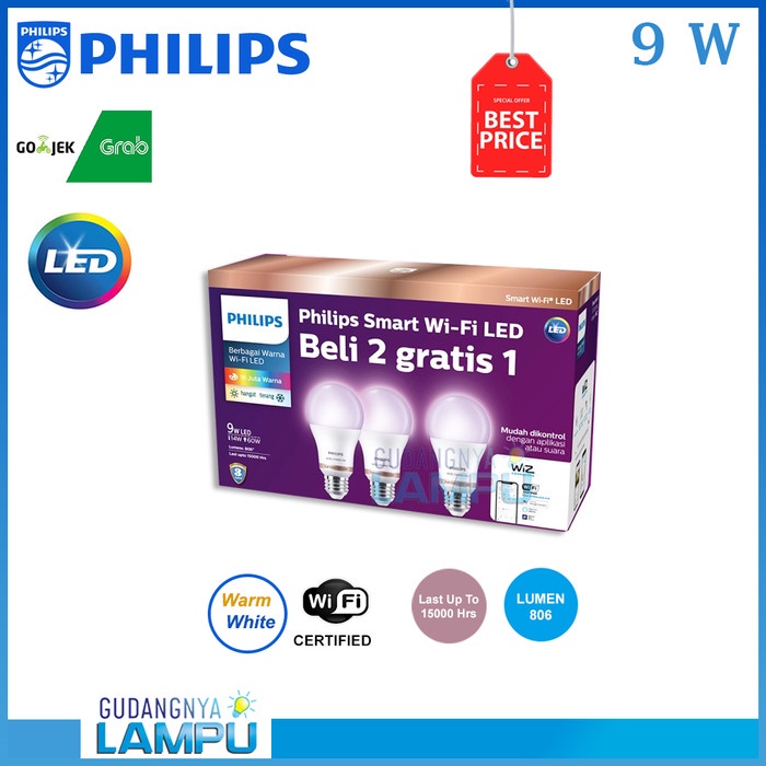 Lampu Led Philips Lampu Smart WiFi LED Multipack 9W - Color & Tunablewhite(Q8P3) lampu led motor pal