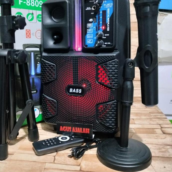 Discount | KP8 | Fleco f8809 LED 5000watt speaker bluetooth karaoke plus mic wireless+stand radio FM