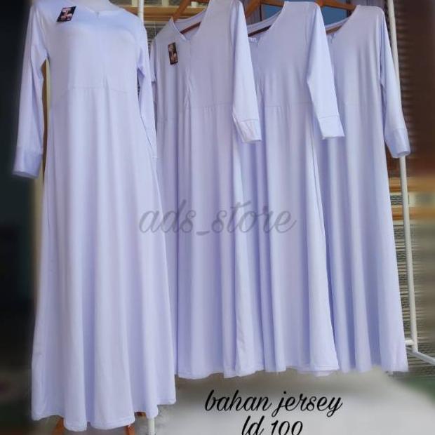 COD - Gamis Jersey Putih Polos Busana Muslimah Dress Muslim .,