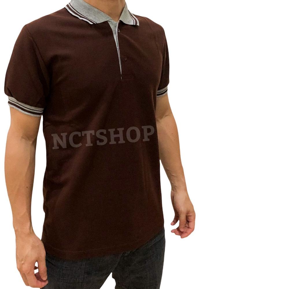 Kekinian - Polo Shirt COKLAT / PoloShirt / Kaos Kerah Polos Kombinasi Unisex 