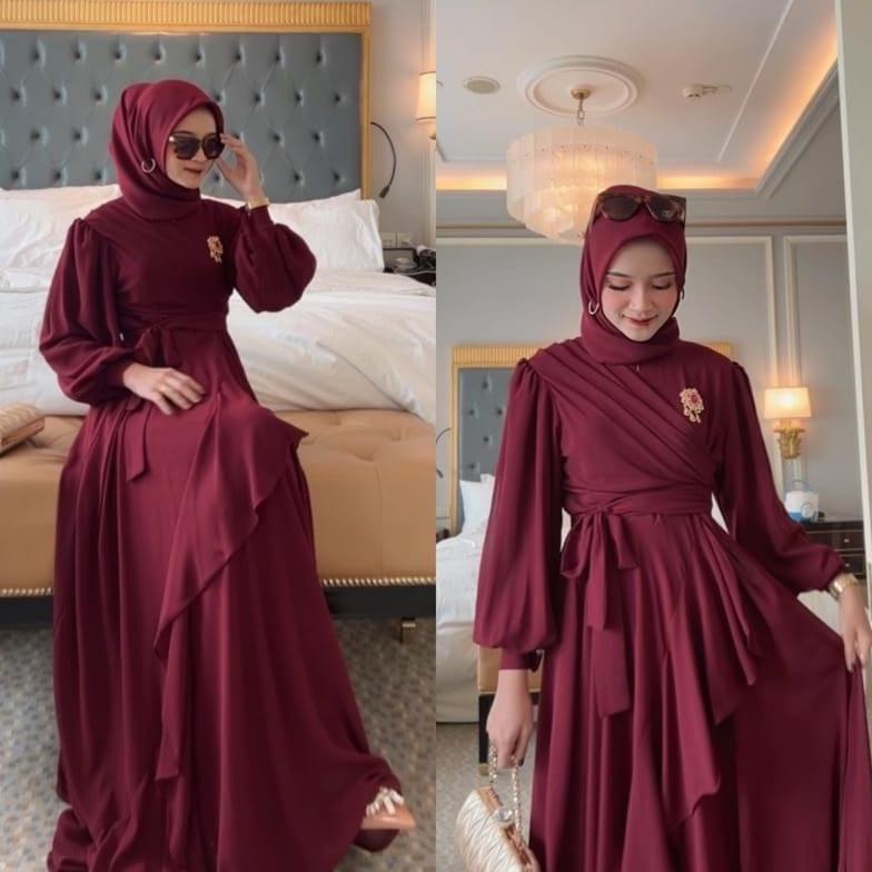 New Meyhira Dress Ceruty Babydoll Full Puring LD 110 cm PJ 137 cm / Gamis Kondangan / Dress Pesta / 