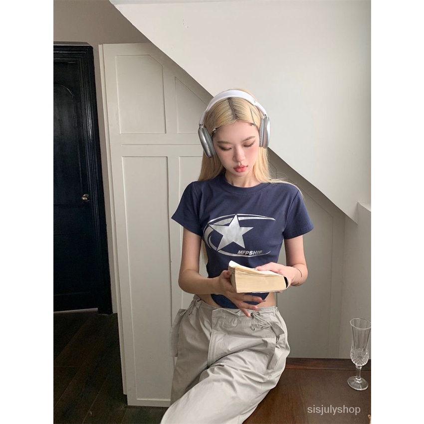 [✅BISA COD] #Sisjuly# Atasan Y2K wanita / kaos lengan pendek berpinggang tinggi yang dicetak wanita