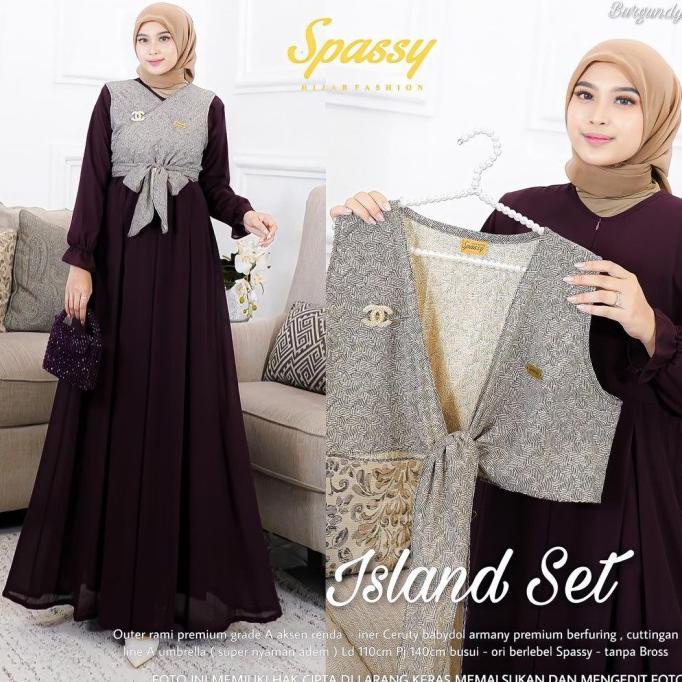 Baju Gamis Wanita Muslim Island Set Outer Rompi Setelan Cardi Terbaru