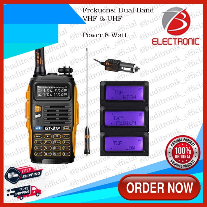 RADIO HT BAOFENG GT 3 MARK LLL 8 WAT DUAL BAND WATERFROOP ORIGINAL TERBARU