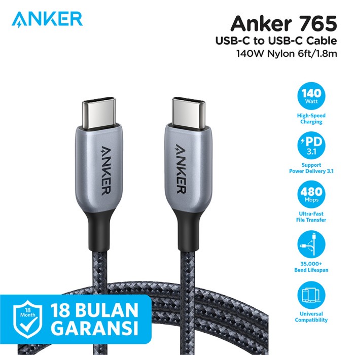 Kabel Charger Anker 765 USB-C to USB-C 140W 6ft - A8866