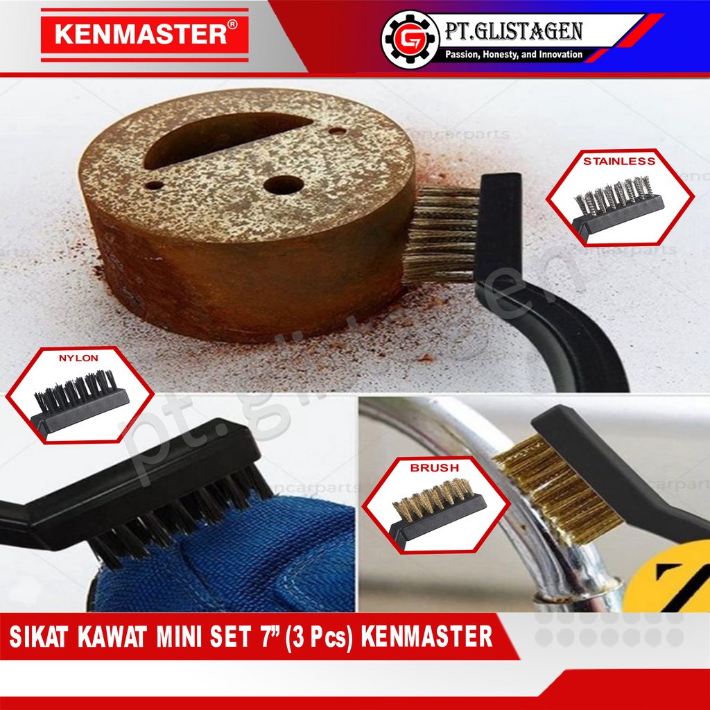 Sikat Kawat Mini Set 3pcs / Sikat Set Besi Baja Nylon Kenmaster 7inch