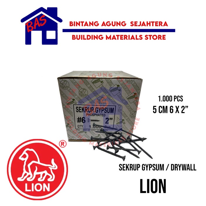 MOON LION 5 CM 6 x 2 SEKRUP GYPSUM KAYU BAUT DRYWALL 1000 PCS
