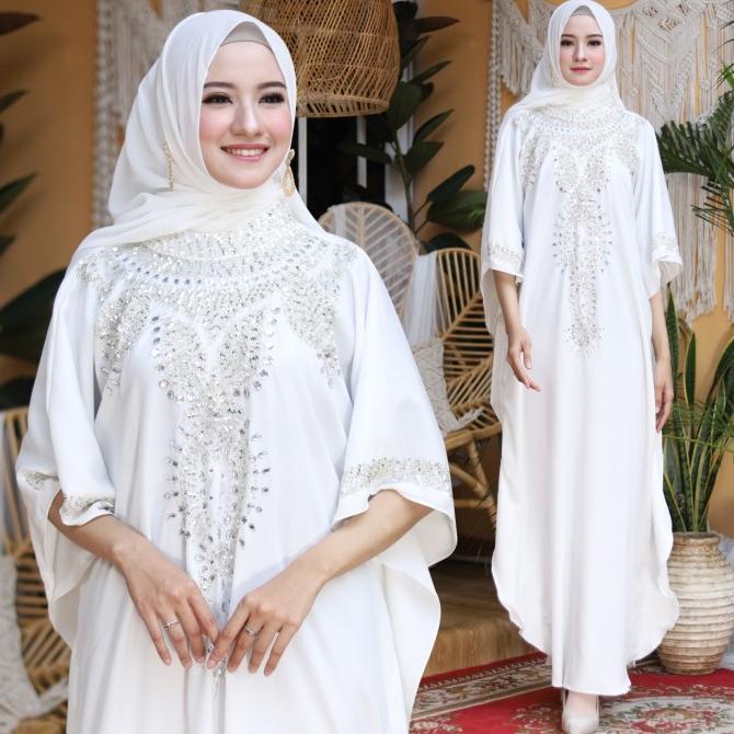 Kaftan farah quin putih baju muslim pesta mewah lebaran murah far kt