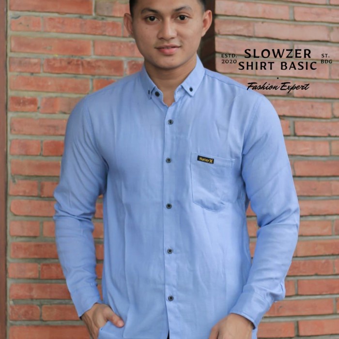 kemeja pria kemeja putih polos pria lengan panjang premium - kemeja polos pria - Biru Muda, L(N1G1) 