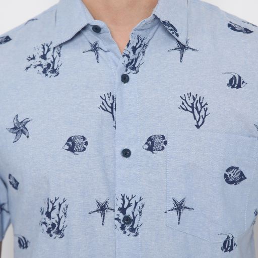 Kemeja Pria Platini Kemeja Motif Pria Lengan Pendek Katun Biru 73328 - M(B1Y3) Kemeja Pria Lengan Pe