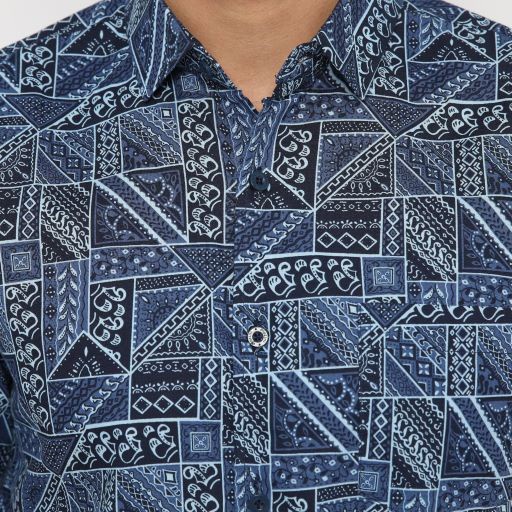 kemeja pria Platini Kemeja Print Pria Lengan Pendek Navy Biru 132137 - M(I1S8) kemeja pria motif len