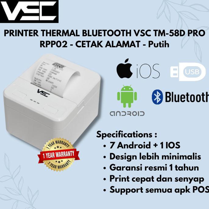 PRINTER THERMAL BLUETOOTH VSC TM-58D PRO RPP02 - CETAK ALAMAT