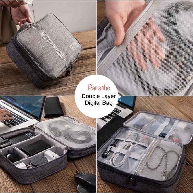 PANACHE Waterproof Double Layer Cable Digital USB Charger Travel Bag