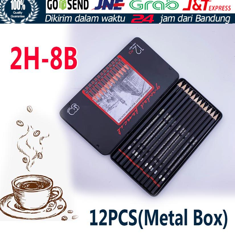 

NEW ARRIVAL !!! isi 12 pcs Pensil gambar sketsa set lengkap 2H H F B HB 2B 3B 4B 5B 6B 7B 8B Charcoal Pencils Set [KODE 9]